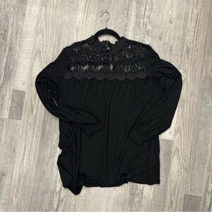 Amaryllis Elegant Casual Lace Mock Neck Long Sleeve Tunic Blouse Shirt Top Lg